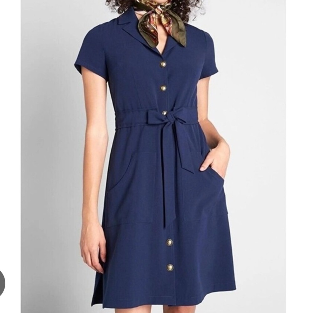 Mod Cloth Aline Navy Blue Sailor Dress Buttons